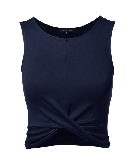 Women's Solid Front Knot Crop Tank Top