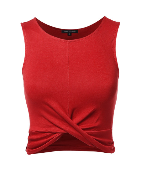 Women's Solid Front Knot Crop Tank Top