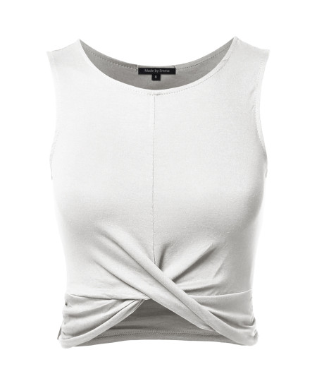 Women's Solid Front Knot Crop Tank Top