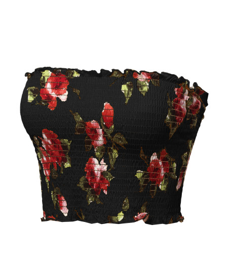 Women's Floral Strapless Smocked Crop Tube Top