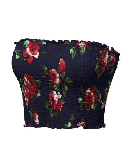 Women's Floral Strapless Smocked Crop Tube Top