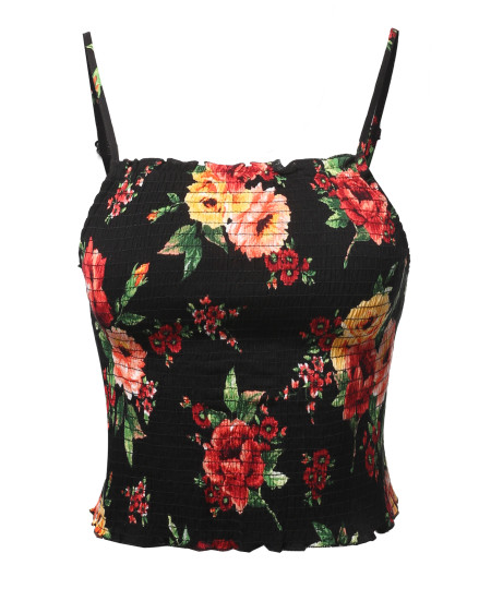 Women's Floral Smocked High Square Neck Crop Top