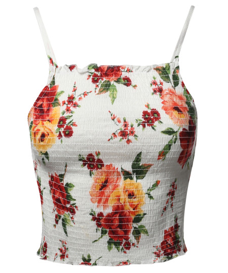 Women's Floral Smocked High Square Neck Crop Top