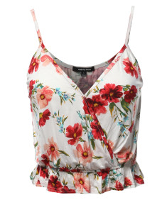 Women's Causal Cute Floral Surplice Ruffled Hem Cami Top