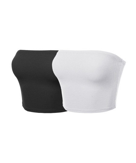 Women's Solid Bra Ribbed Tube Top