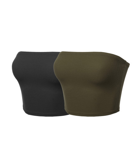 Women's Solid Bra Ribbed Tube Top