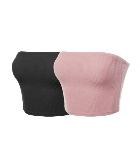 Women's Solid Bra Ribbed Tube Top