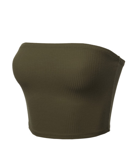 Women's Solid Bra Ribbed Tube Top