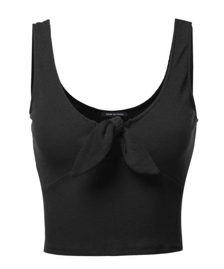 Women's Solid Open Neck Front Knot Crop Top