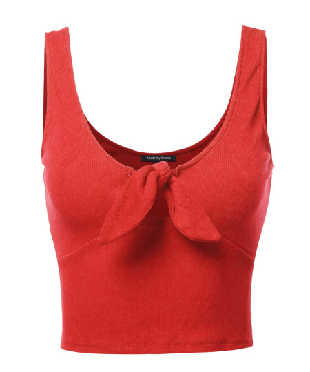 Women's Solid Open Neck Front Knot Crop Top