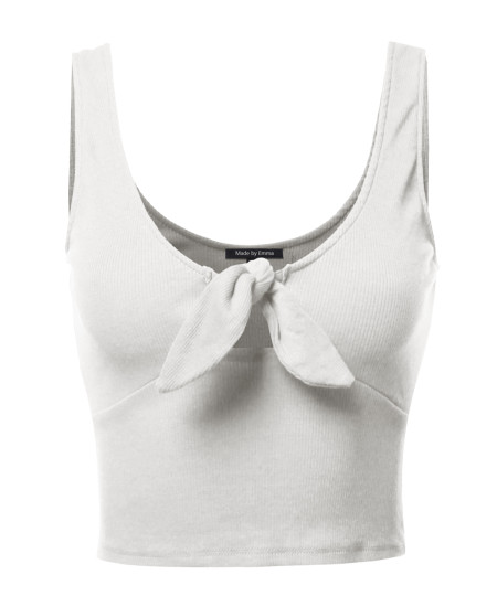 Women's Solid Open Neck Front Knot Crop Top