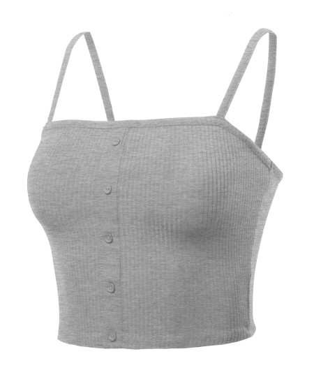 Women's Solid Sleeveless Button Up Crop Tank