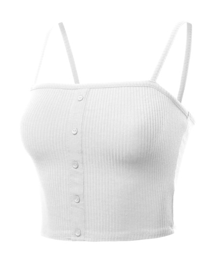 Women's Solid Sleeveless Button Up Crop Tank