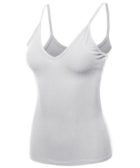 Women's Basic V neck Ribbed Cami Tank Top