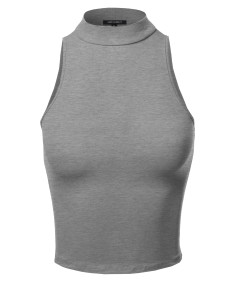 Women's Basic Solid Sleeveless Mock Neck Short Tank Top