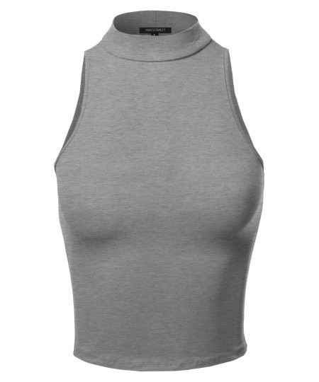 Women's Basic Solid Sleeveless Mock Neck Short Tank Top