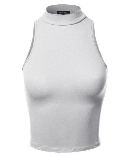 Women's Basic Solid Sleeveless Mock Neck Short Tank Top