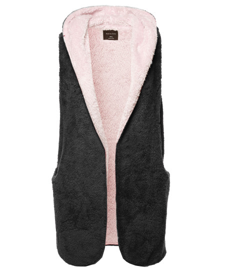Women's Casual Oversized Hooded Faux Soft Fluffy Vest Outwear