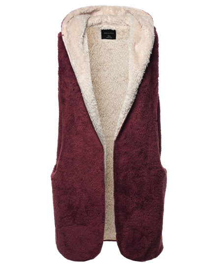 Women's Casual Oversized Hooded Faux Soft Fluffy Vest Outwear