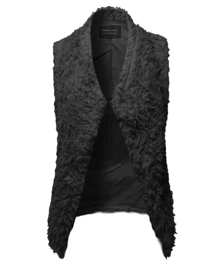 Women's Solid Warm Soft Fluffy Faux Fur Winter Vest Outwear