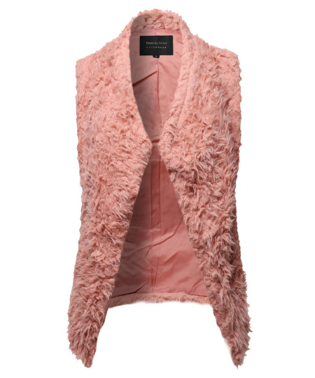 Women's Solid Warm Soft Fluffy Faux Fur Winter Vest Outwear