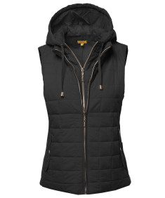 Women's Solid Basic Quilted Vest Side Rib Panel Details