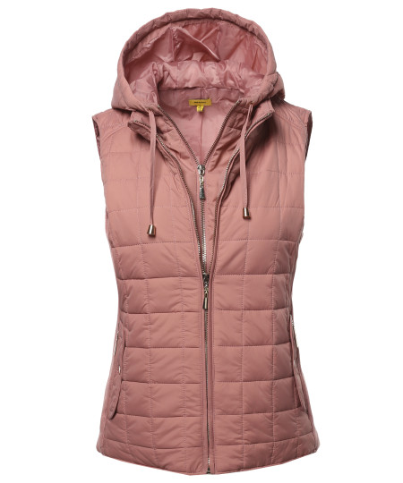 Women's Solid Basic Quilted Vest Side Rib Panel Details