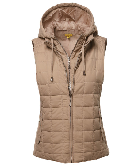 Women's Solid Basic Quilted Vest Side Rib Panel Details