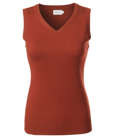 Women's Solid Basic  Soft Stretch Sleeveless Viscose Knit Vest Top