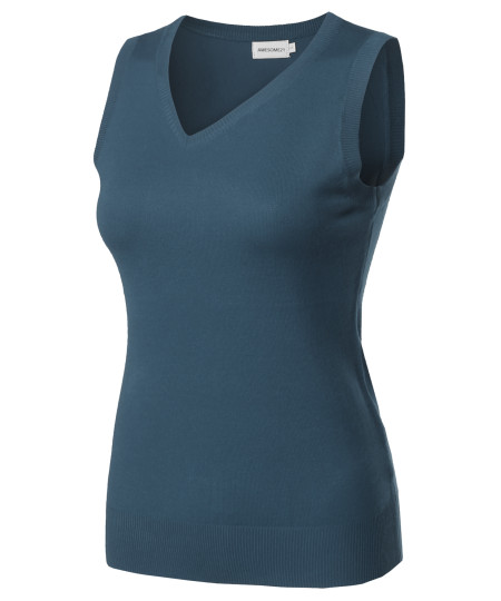 Women's Solid Basic  Soft Stretch Sleeveless Viscose Knit Vest Top