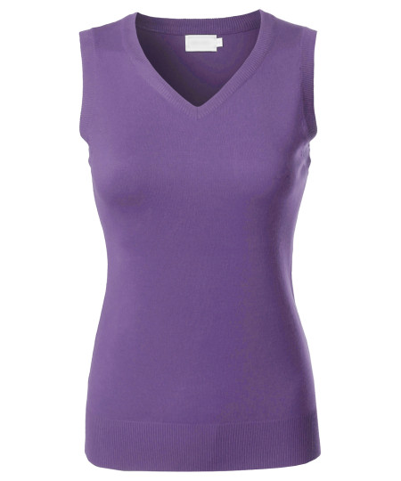 Women's Solid Basic  Soft Stretch Sleeveless Viscose Knit Vest Top