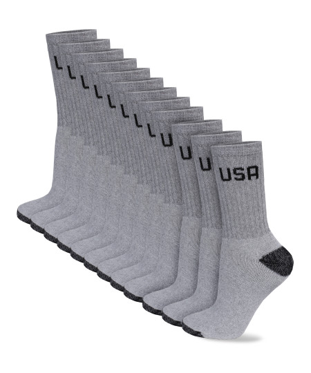 Men's Cotton Crew Athletic Solid Ribbed Socks Long Length