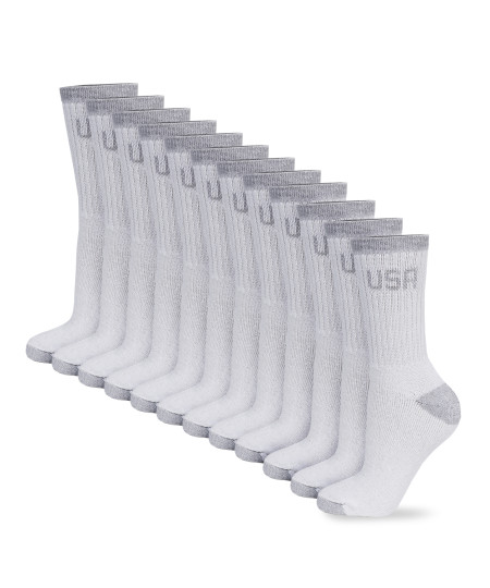 Men's Cotton Crew Athletic Solid Ribbed Socks Long Length