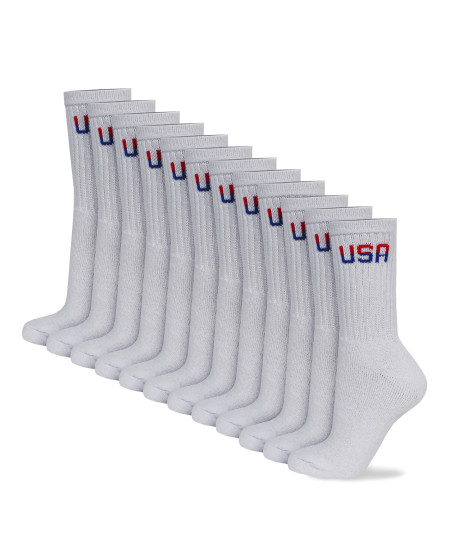 Men's Cotton Crew Athletic Solid Ribbed Socks Long Length