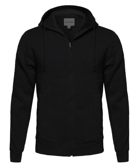 Men's Basic High Neck Fleece Hoodie With Stripe Details