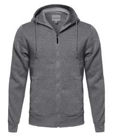 Men's Basic High Neck Fleece Hoodie With Stripe Details