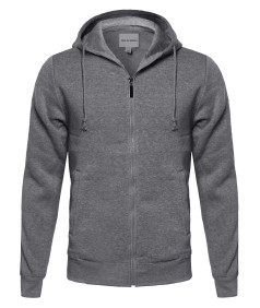 Men's Basic High Neck Fleece Hoodie With Stripe Details