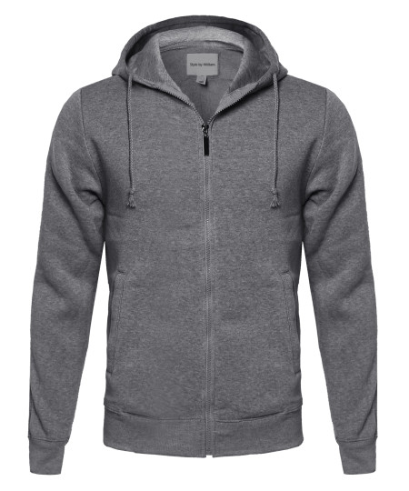 Men's Basic High Neck Fleece Hoodie With Stripe Details