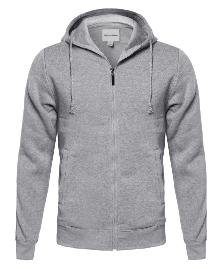 Men's Basic High Neck Fleece Hoodie With Stripe Details