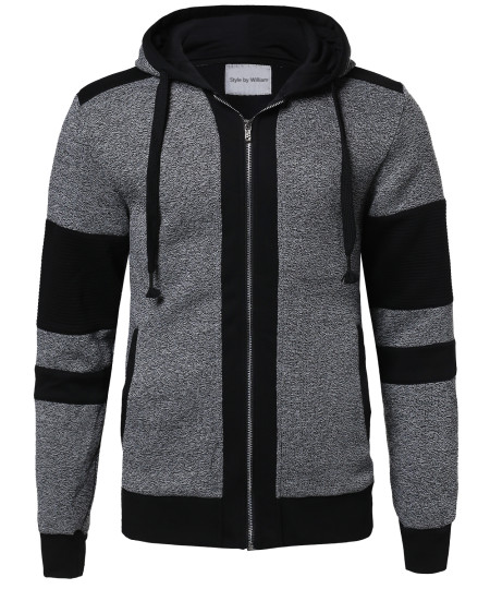 Men's Casual Workout Two Tone Zip-Up Fleeced Hoodie Sweatshirt