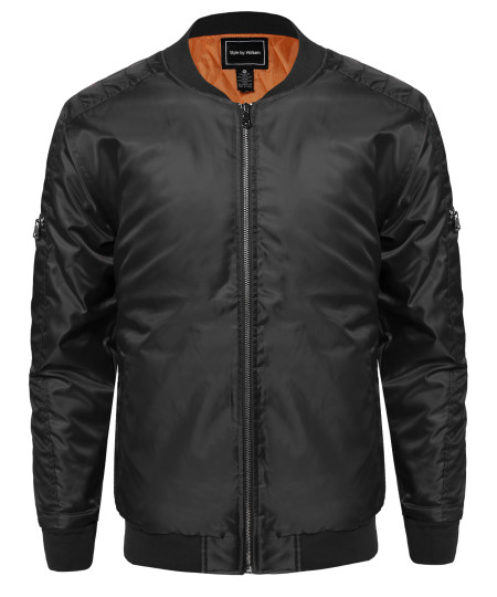 Men's Classic Basic Style Zip up Bomber Jacket With Zipper Details