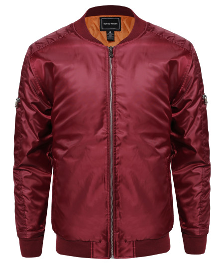 Men's Classic Basic Style Zip up Bomber Jacket With Zipper Details