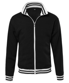 Men's Basic Full-Zip Fleece Jacket With Stripe Details