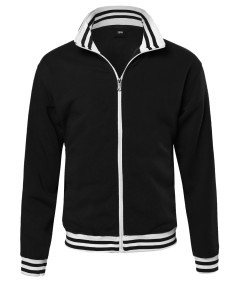 Men's Basic Full-Zip Fleece Jacket With Stripe Details