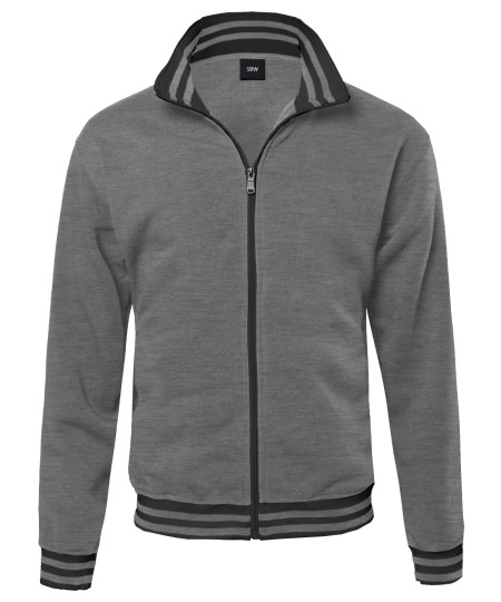 Men's Basic Full-Zip Fleece Jacket With Stripe Details