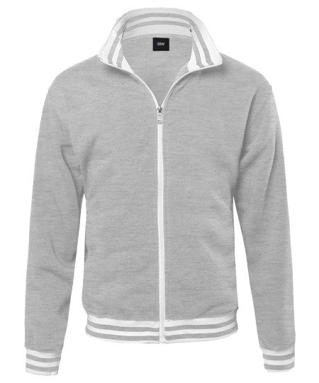 Men's Basic Full-Zip Fleece Jacket With Stripe Details