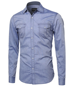 Men's Everyday Basic Button-Collar Chambray Long Sleeve Shirt