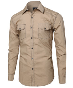 Men's Everyday Basic Button-Collar Chambray Long Sleeve Shirt