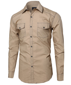 Men's Everyday Basic Button-Collar Chambray Long Sleeve Shirt