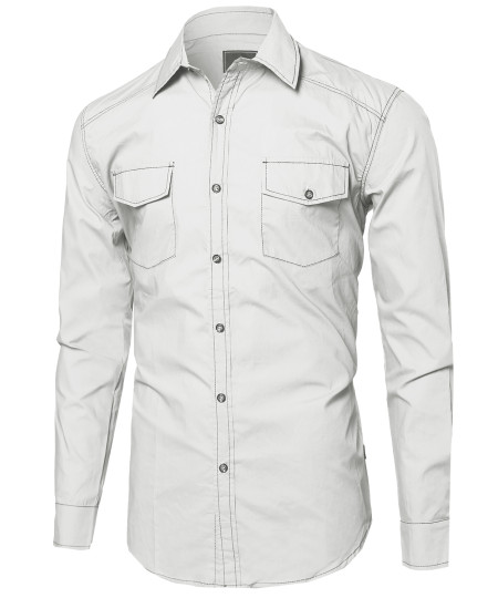 Men's Everyday Basic Button-Collar Chambray Long Sleeve Shirt